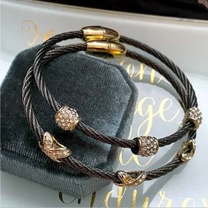 2 CABLE WIRE MAGNETIC BRACELETS WITH CRYSTAL ACCENTS